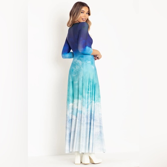 🌊OCEAN WAVES 3/4 SLEEVE SPLIT MAXI DRESS - LIMITED - Picture 5 of 9